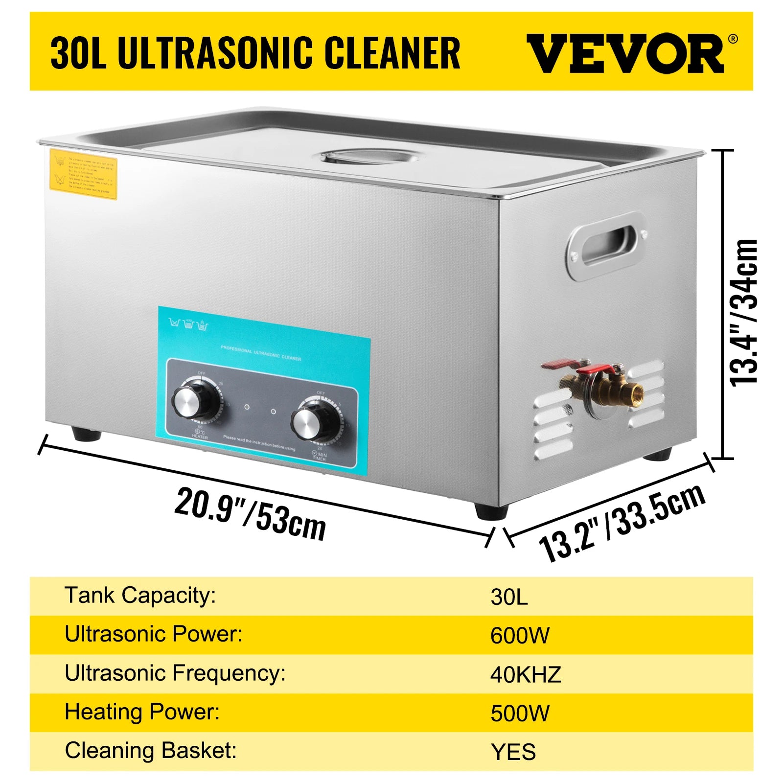 Limpiador Ultrasónico Eléctrico SucceBuy – 3L / 6,5L / 10L / 15L / 22L / 30L, 40KHz, Acero Inoxidable 304, con Calefacción