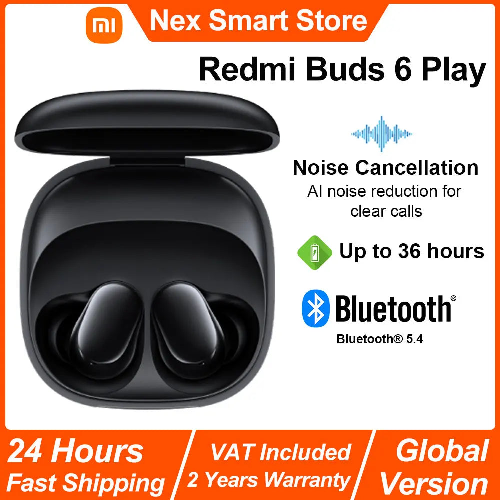 Auriculares Inalámbricos Xiaomi Redmi Buds 6 Play – Bluetooth 5.4, Reducción de Ruido IA, 36h Batería