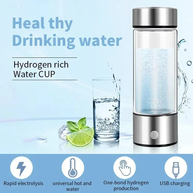 Vaso de Agua Rica en Hidrogeno BALASHOV 420ml, Generador H2, Ionizador Alcalino, Botella Antioxidante con Filtro de Titanio y Vidrio de Borosilicato