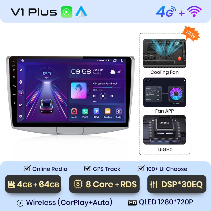 Radio Android Junsun V1 con CarPlay y Android Auto Inalámbrico para VW Passat B6 B7 CC 2010-2015 — GPS 4G 2DIN