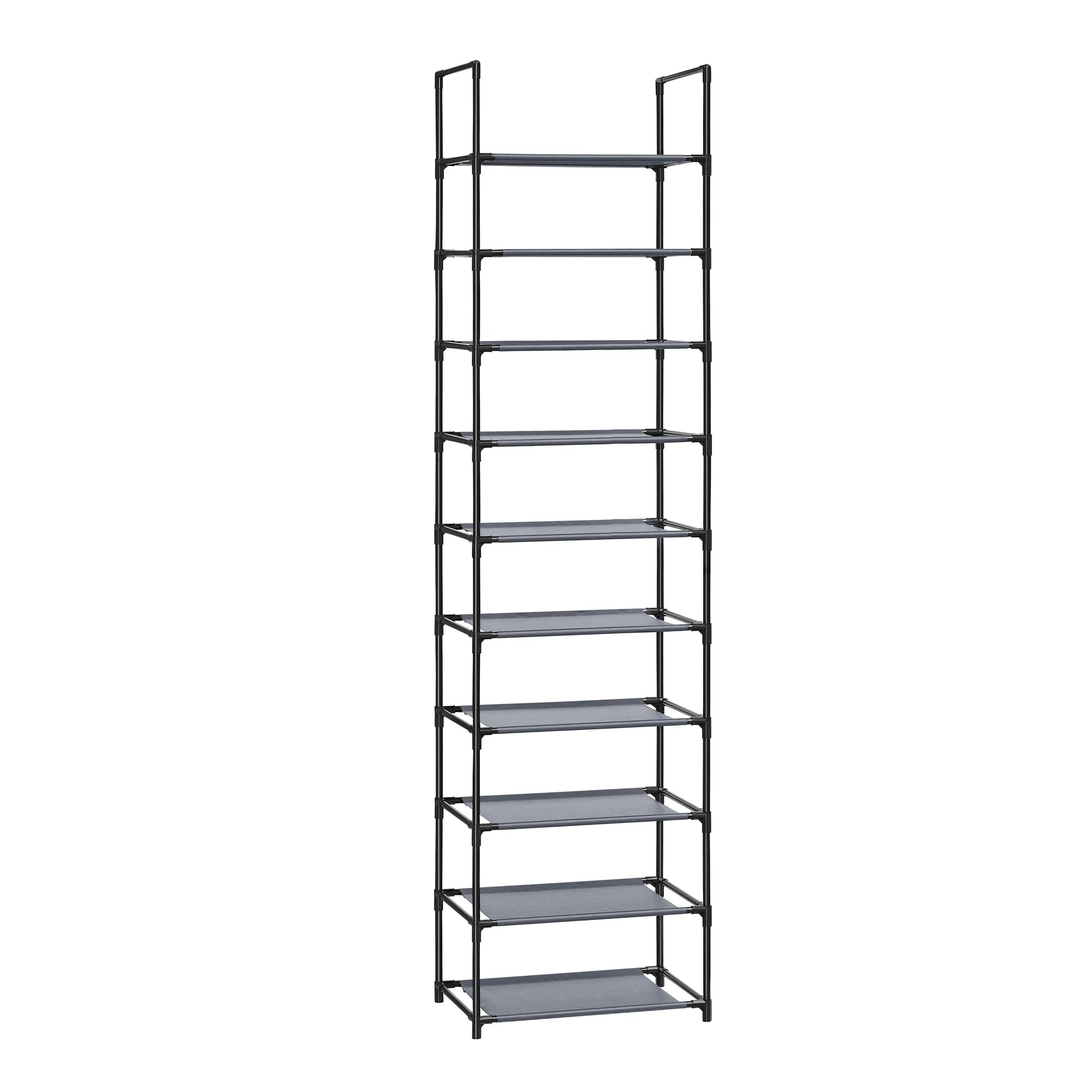 Zapatero 10 Niveles SONGMICS – Ahorra Espacio, Estructura Metálica, 45 × 28 × 173 cm, Negro/Gris