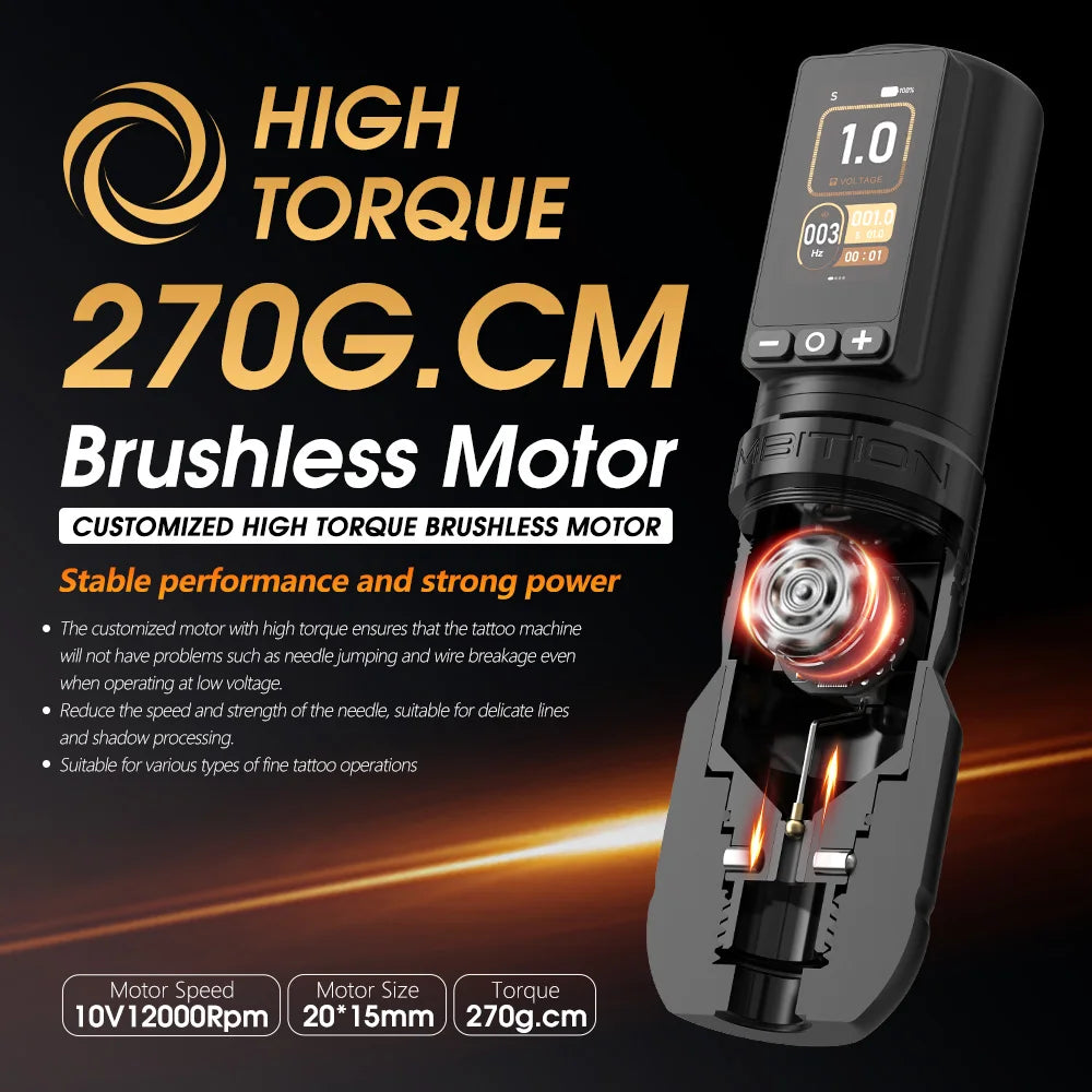 Máquina de Tatuar Inalámbrica Ambition Soldier 270 – Motor Brushless, Batería 2400mAh, Stroke 4.0+4.5mm