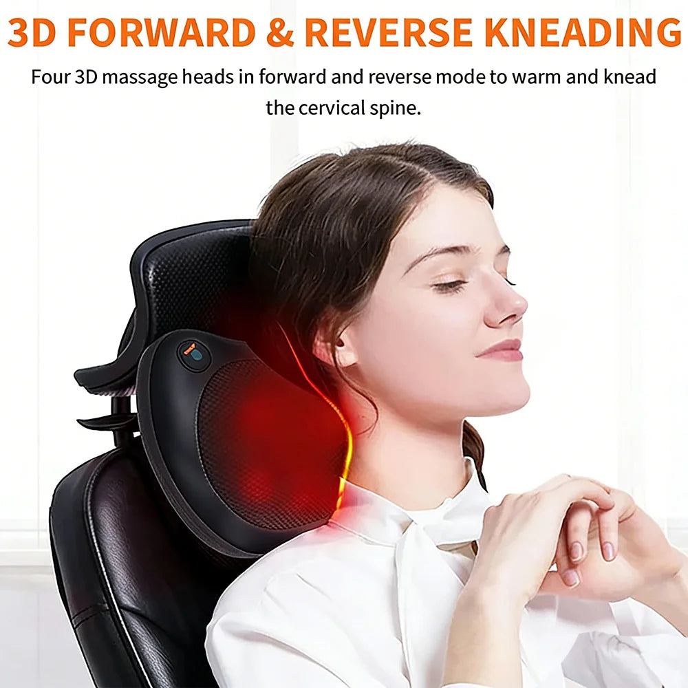 Almohada Masajeadora Eléctrica Shiatsu para Cuello y Espalda — Calor Infrarrojo, Amasamiento 8D, 6 Modos