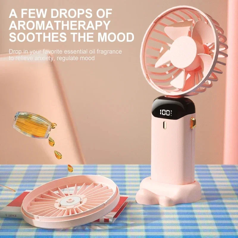 Ventilador Mini Portátil Plegable para Cuello y Mano – 5 Velocidades, USB Recargable, con Soporte para Móvil y Pantalla, 1800mAh