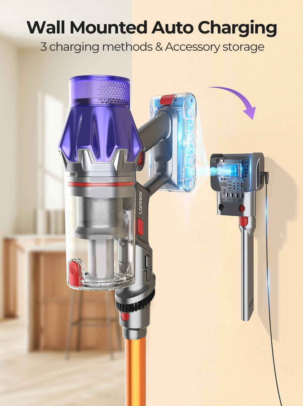 Aspiradora sin Cable Inteligente Laresar V7 – Potencia de Succión de 50KPA, 500W y Pantalla LED