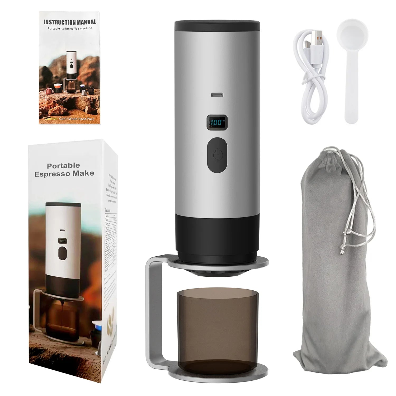 Cafetera Portátil 3 en 1 MicroData — Eléctrica Inalámbrica para Cápsulas y Café Molido, Coche, Casa y Camping