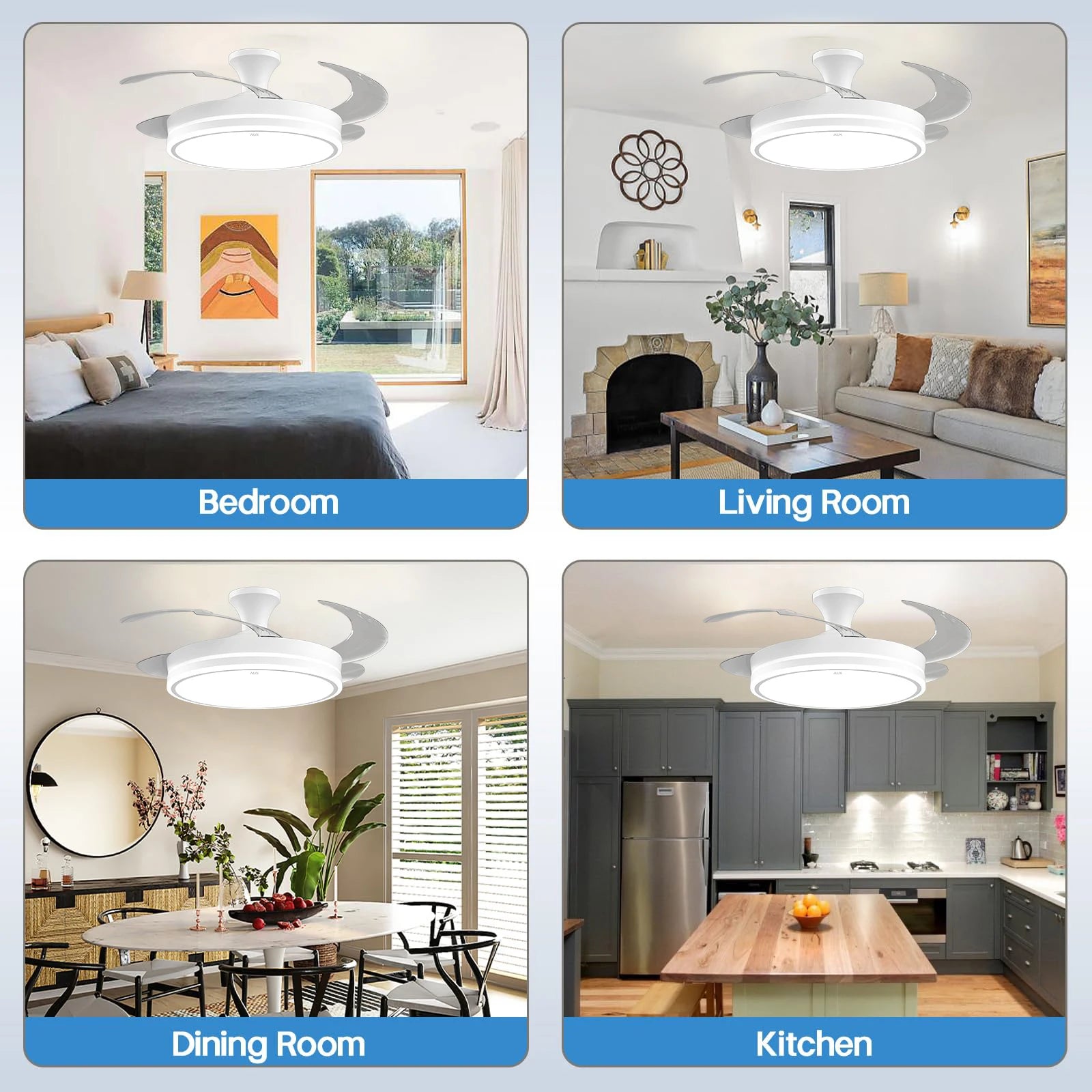 Ventilador de Techo Retráctil de Bajo Consumo con Luz LED, Mando a Distancia, 3 Temperaturas de Color, 6 Velocidades Ajustables – Ideal para Salón y Hogar