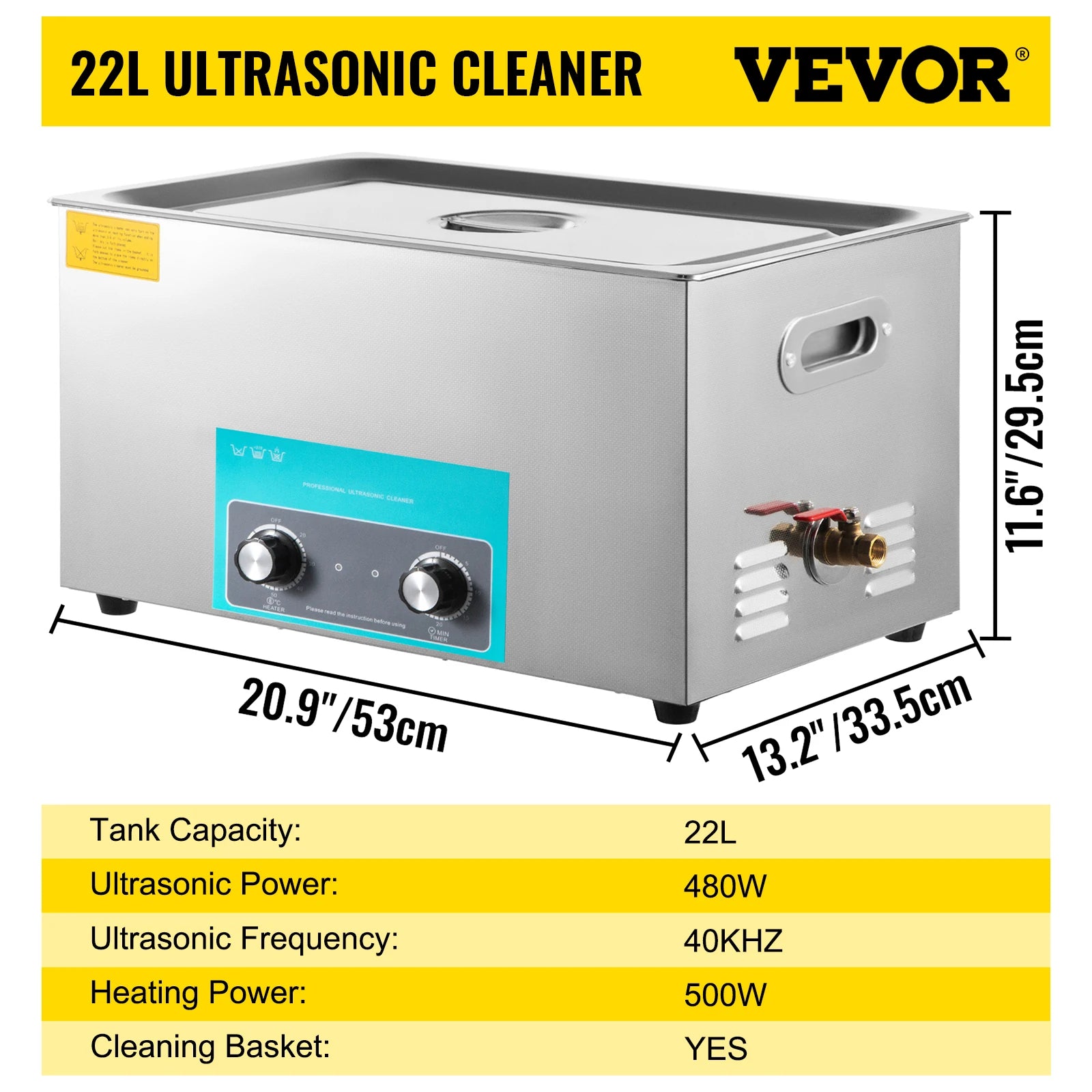 Limpiador Ultrasónico Eléctrico SucceBuy – 3L / 6,5L / 10L / 15L / 22L / 30L, 40KHz, Acero Inoxidable 304, con Calefacción