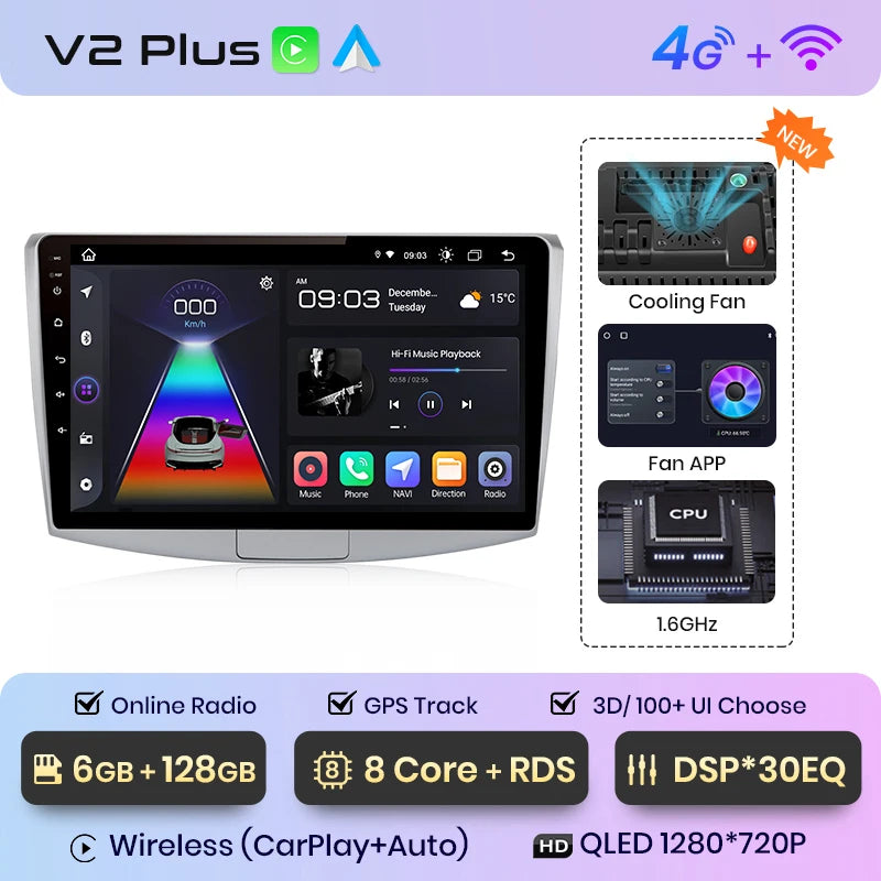 Radio Android Junsun V1 con CarPlay y Android Auto Inalámbrico para VW Passat B6 B7 CC 2010-2015 — GPS 4G 2DIN