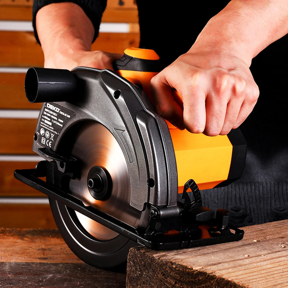 Sierra Circular Eléctrica DEKO 185mm – 1500W, 4800 RPM, Multifuncional con Mango Auxiliar, 220V