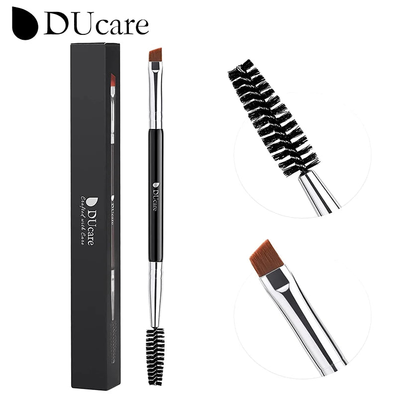 DUcare Brocha de Cejas y Peine de Pestanas 2 en 1, Brocha Angulada y Espoolie Doble Extremo, Set de Brochas de Maquillaje Profesional