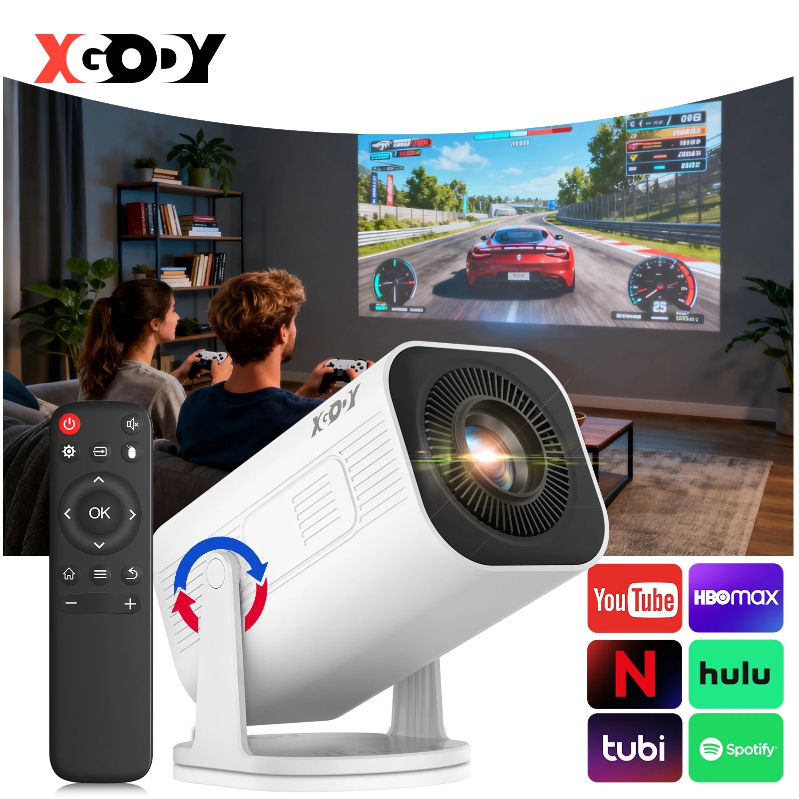 Proyector Portátil XGODY Gimbal 3 Pro – 4K Compatible, 12.000 Lúmenes, WiFi 6, Android 11, Bluetooth 5.4