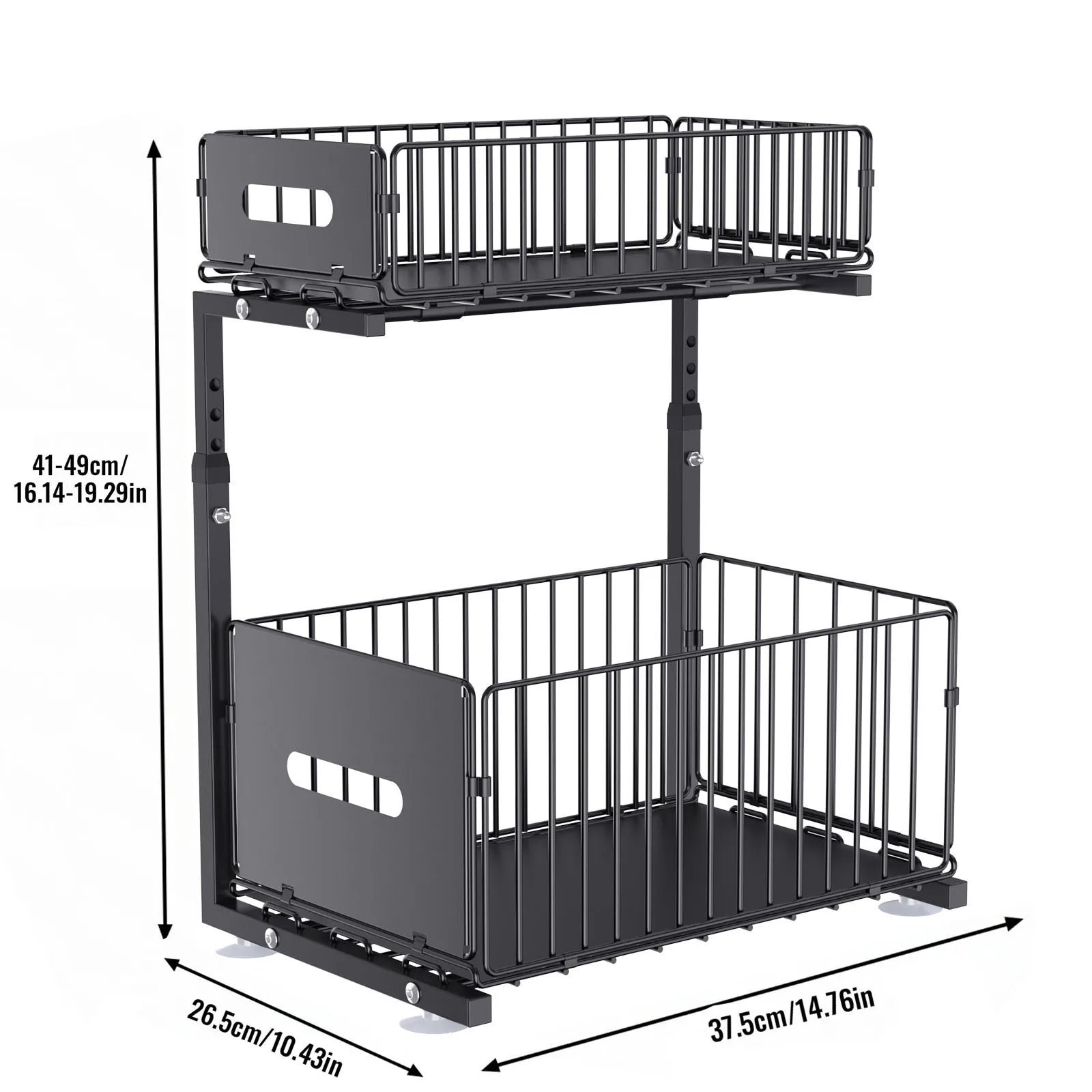 Organizador Extraíble 2 Niveles para Armario y Bajo Fregadero – Acero, Altura Ajustable, Negro