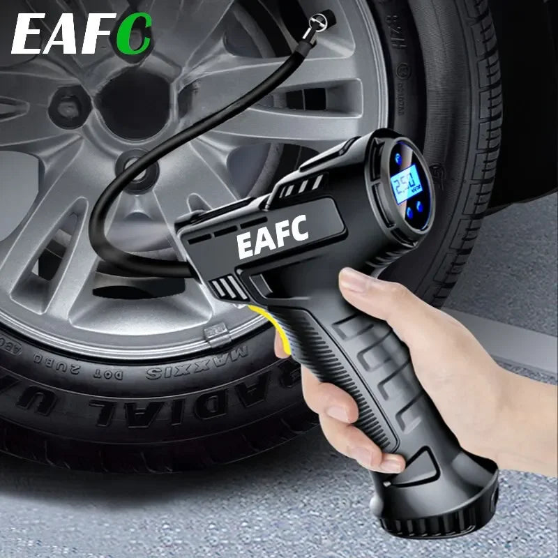 Compresor de Aire Portátil EAFC 120W – Inalámbrico/Cable, Pantalla Digital, Para Coche, Bicicleta y Pelotas