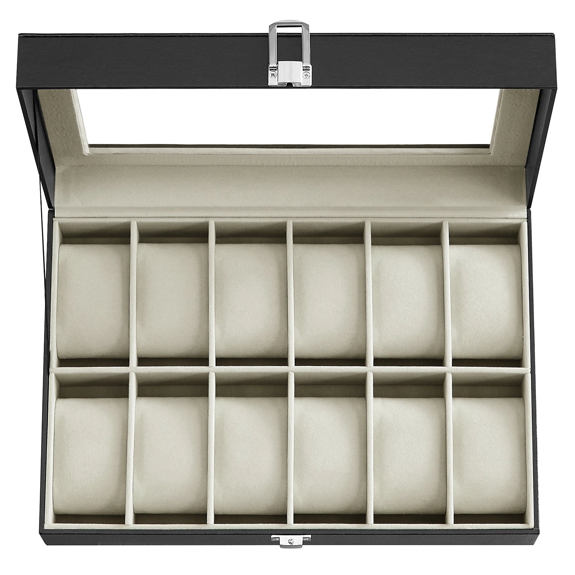 Caja para Relojes SONGMICS 12 Compartimentos – Tapa de Cristal, Cuero Sintético, Varios Colores
