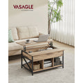 Mesa de Centro Elevable VASAGLE – Tapa Abatible, Almacenamiento Abierto y Oculto, Barras en X, 60×100×(48-62) cm