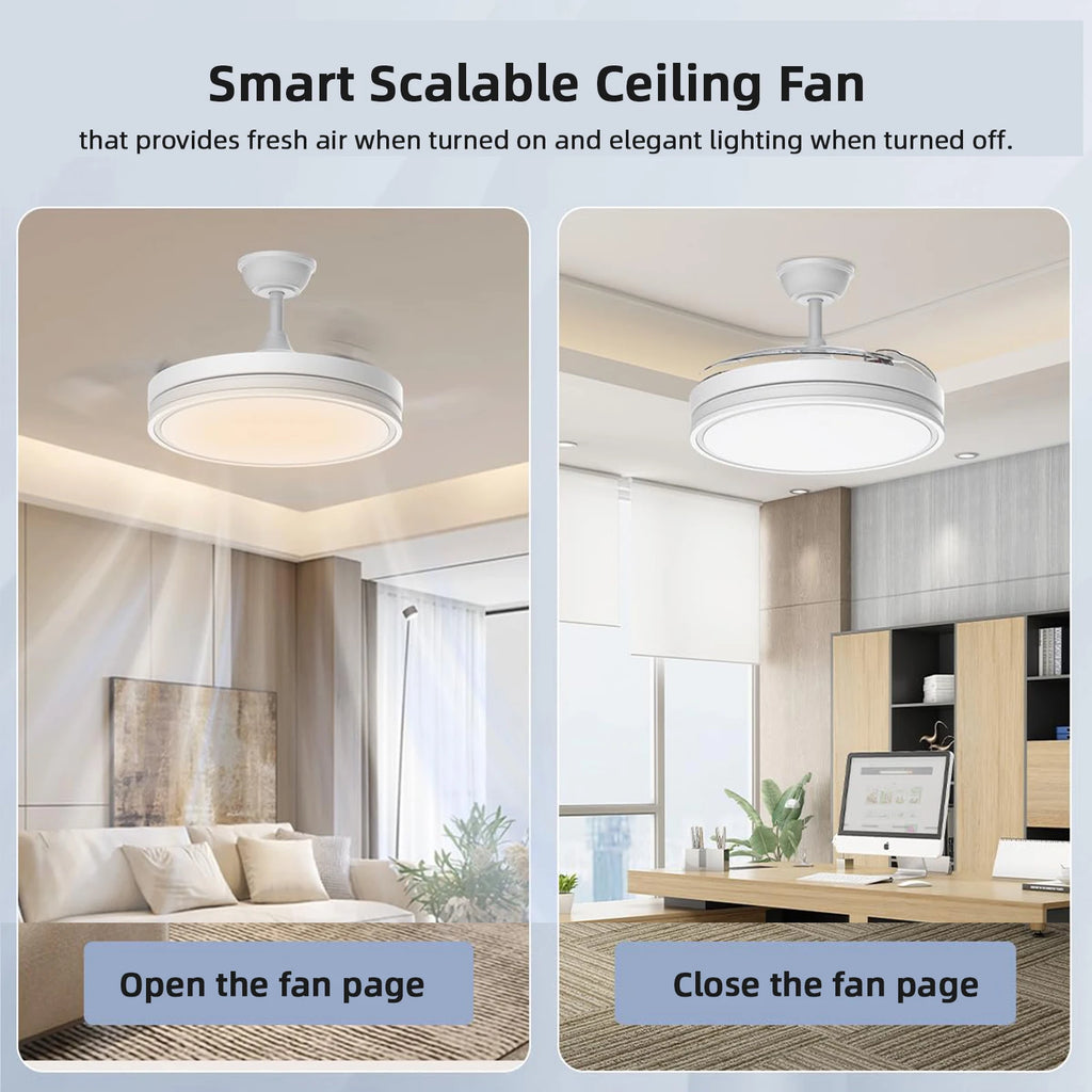 Ventilador de Techo Retráctil de Bajo Consumo con Luz LED, Mando a Distancia, 3 Temperaturas de Color, 6 Velocidades Ajustables – Ideal para Salón y Hogar
