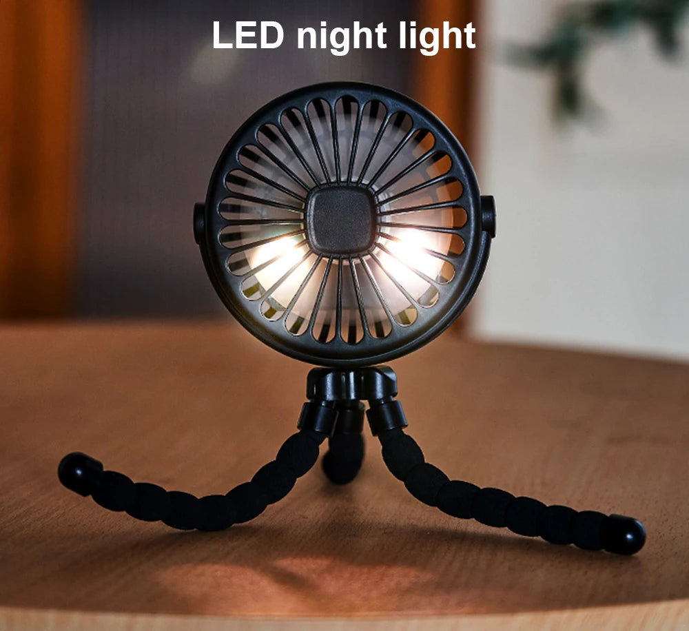 Ventilador Portátil con Pinza Mini USB Recargable 360° para Cochecito, Escritorio y Exterior