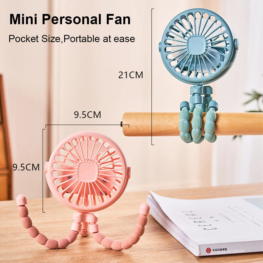 Ventilador Portátil con Pinza Mini USB Recargable 360° para Cochecito, Escritorio y Exterior