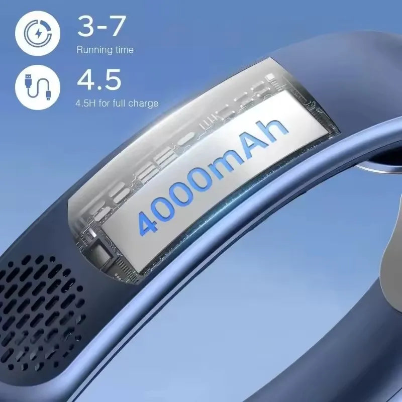 Ventilador de Cuello Sarmocare con Pantalla Digital, Refrigeración 360°, Sin Aspas, Portátil, 4000 mAh, Recargable por USB, 3 Velocidades