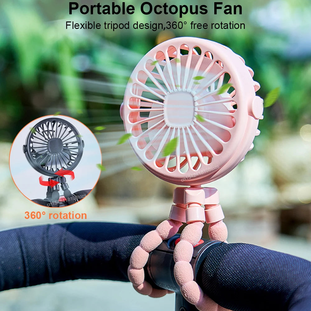 Ventilador Portátil con Pinza Mini USB Recargable 360° para Cochecito, Escritorio y Exterior