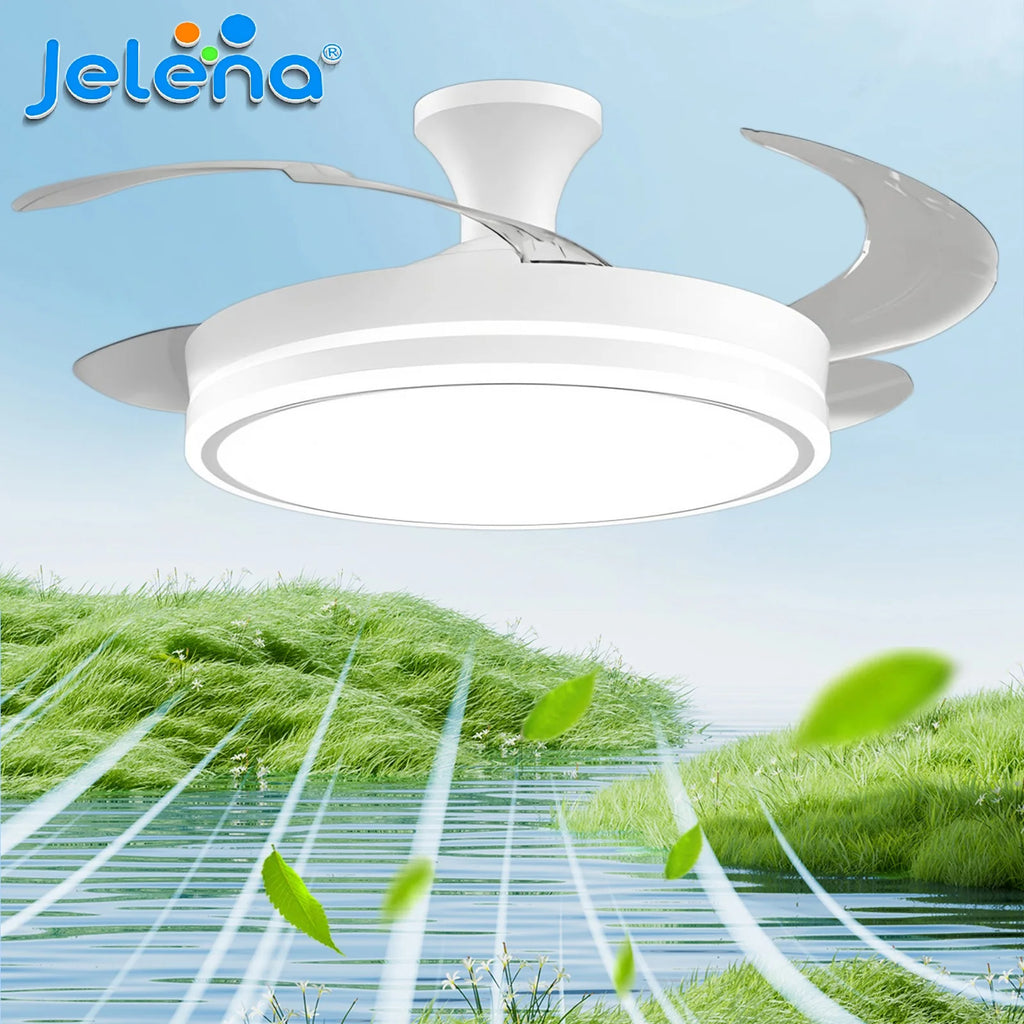 Ventilador de Techo Retráctil de Bajo Consumo con Luz LED, Mando a Distancia, 3 Temperaturas de Color, 6 Velocidades Ajustables – Ideal para Salón y Hogar