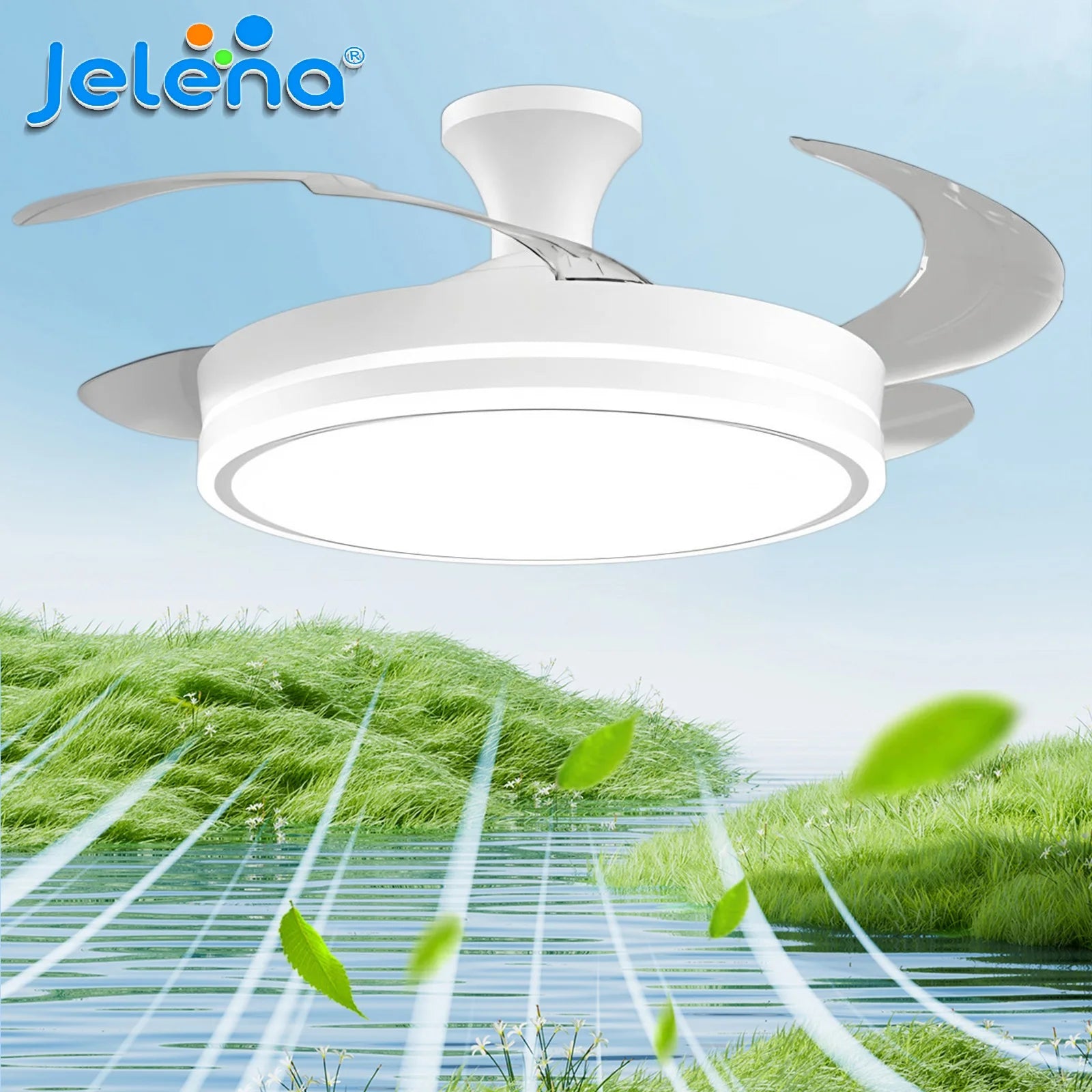 Ventilador de Techo Retráctil de Bajo Consumo con Luz LED, Mando a Distancia, 3 Temperaturas de Color, 6 Velocidades Ajustables – Ideal para Salón y Hogar