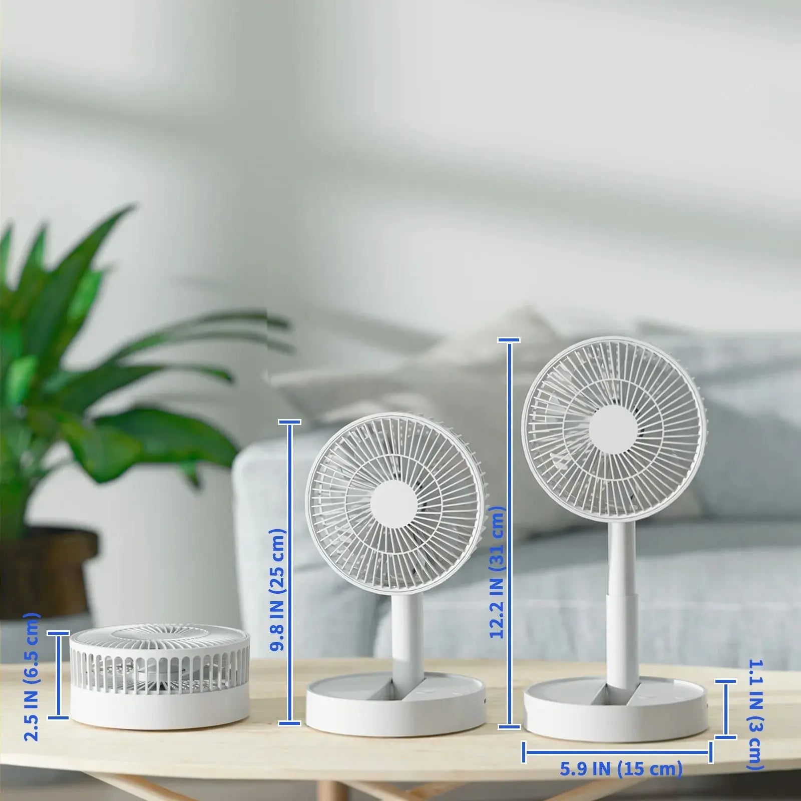 Ventilador Plegable USB kasydoff con 4 Velocidades y Temporizador, Batería Recargable, Mini Ventilador de Mesa para Dormitorio, Interior y Exterior