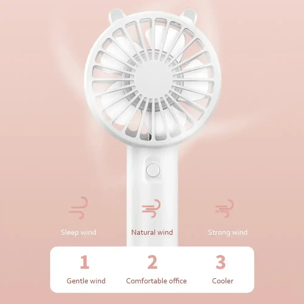 Ventilador de Mano Portatil Mini USB Recargable, Silencioso, Pequeno Ventilador Enfriador para Escritorio, 4 Colores