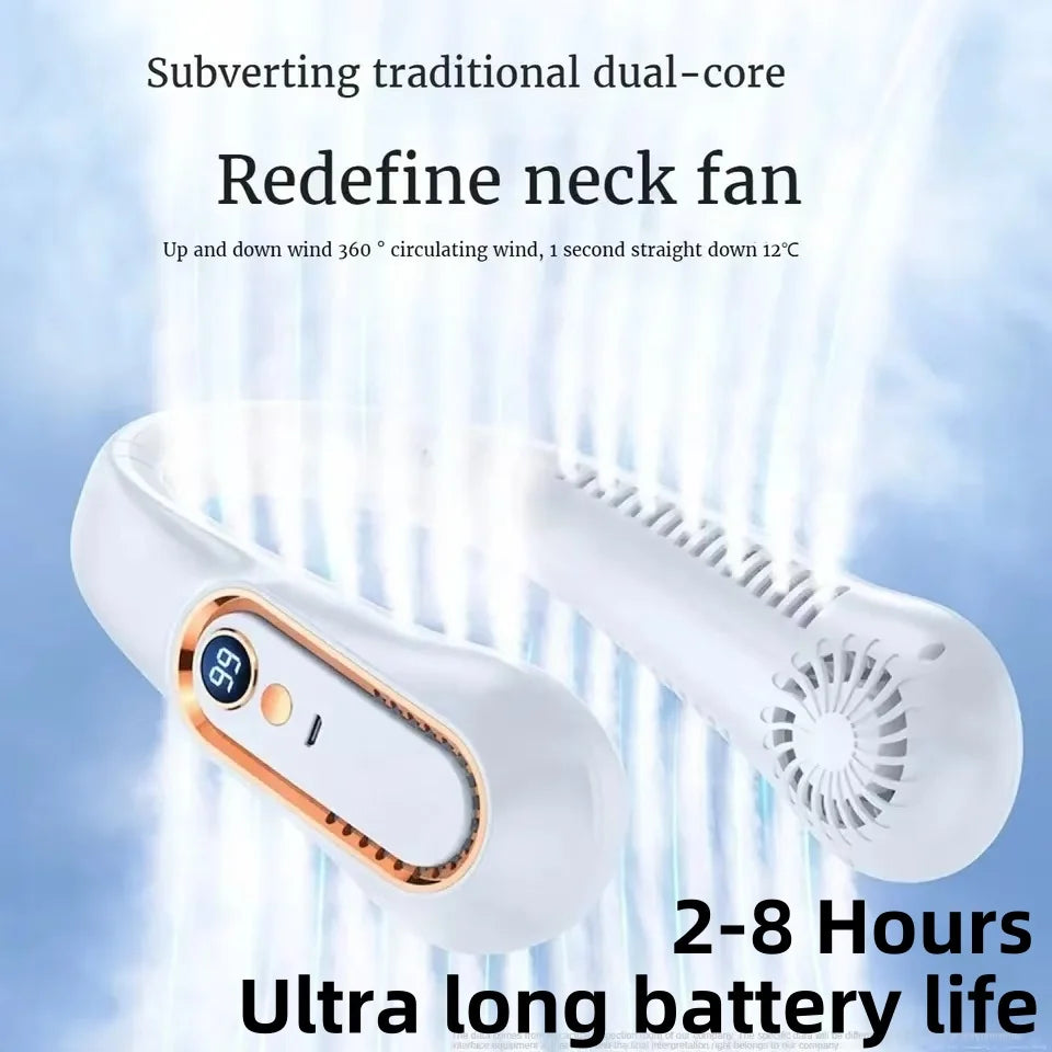 Ventilador de Cuello JPNPL 8000 mAh USB Sin Aspas, Portatil, Recargable, Silencioso, con Pantalla LED Digital, 100 Velocidades