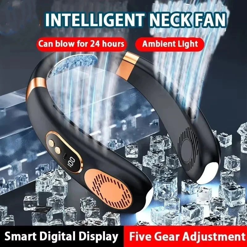 Ventilador de Cuello JPNPL 8000 mAh USB Sin Aspas, Portatil, Recargable, Silencioso, con Pantalla LED Digital, 100 Velocidades