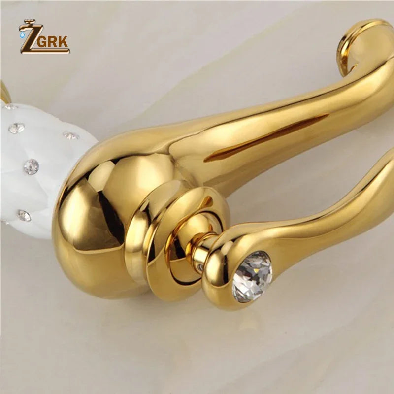 Grifo de Lavabo ZGRK Dorado Diamante | Monomando Latón | Agua Fría y Caliente | Estilo Clásico de Lujo