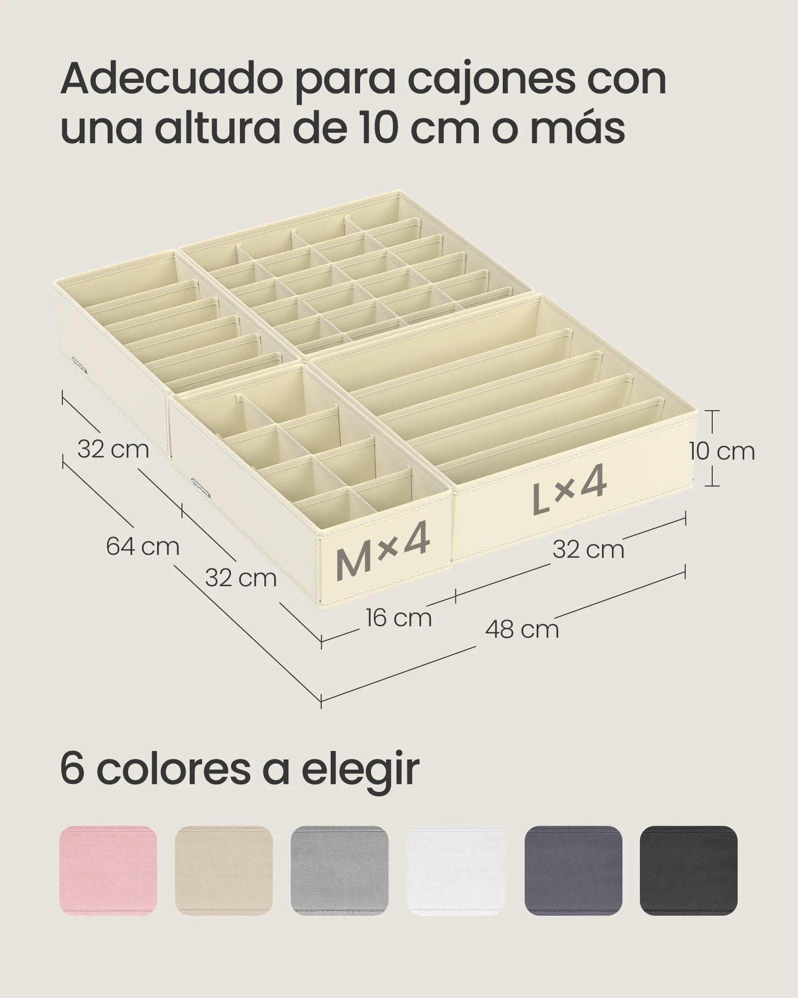 Organizadores de Cajón SONGMICS – Pack 8 Piezas Plegables para Sujetadores, Ropa Interior, Calcetines y Corbatas