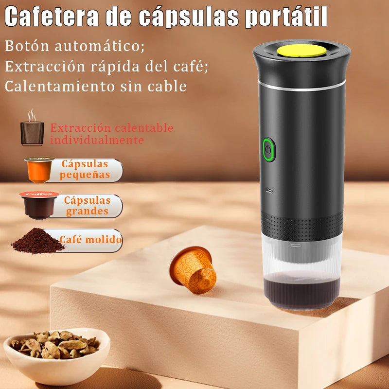 Cafetera Eléctrica Portátil de Cápsulas Espresso 3 en 1 — Inalámbrica, para Viaje y Coche