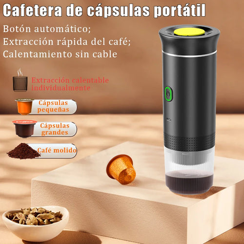 Cafetera Eléctrica Portátil de Cápsulas Espresso 3 en 1 — Inalámbrica, para Viaje y Coche
