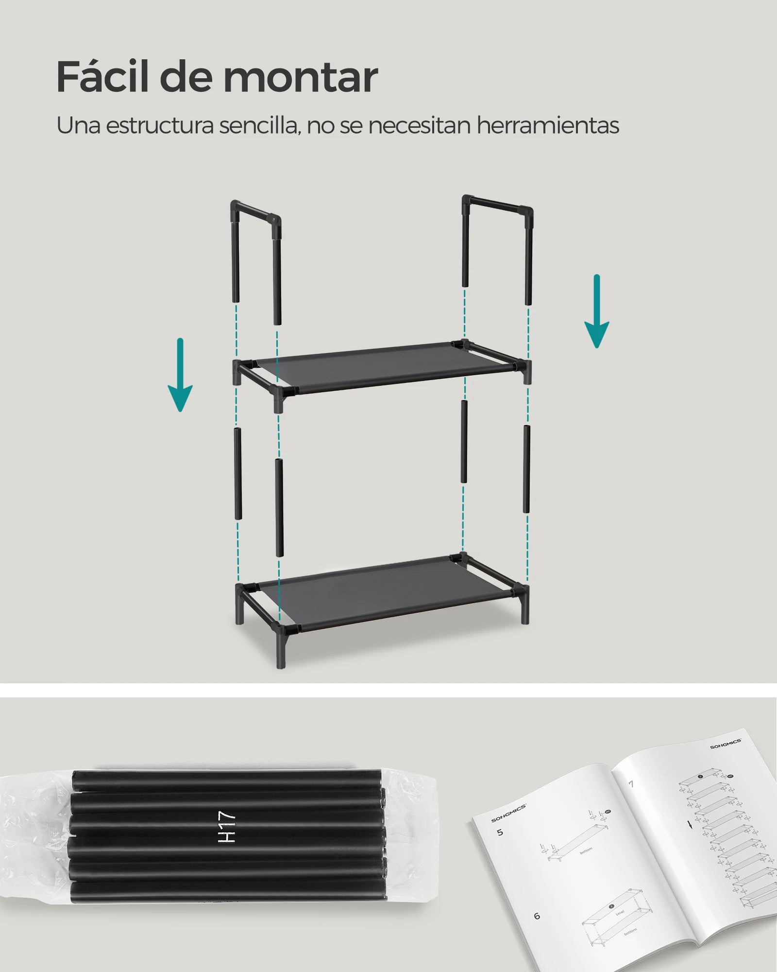 Zapatero 10 Niveles SONGMICS – Ahorra Espacio, Estructura Metálica, 45 × 28 × 173 cm, Negro/Gris