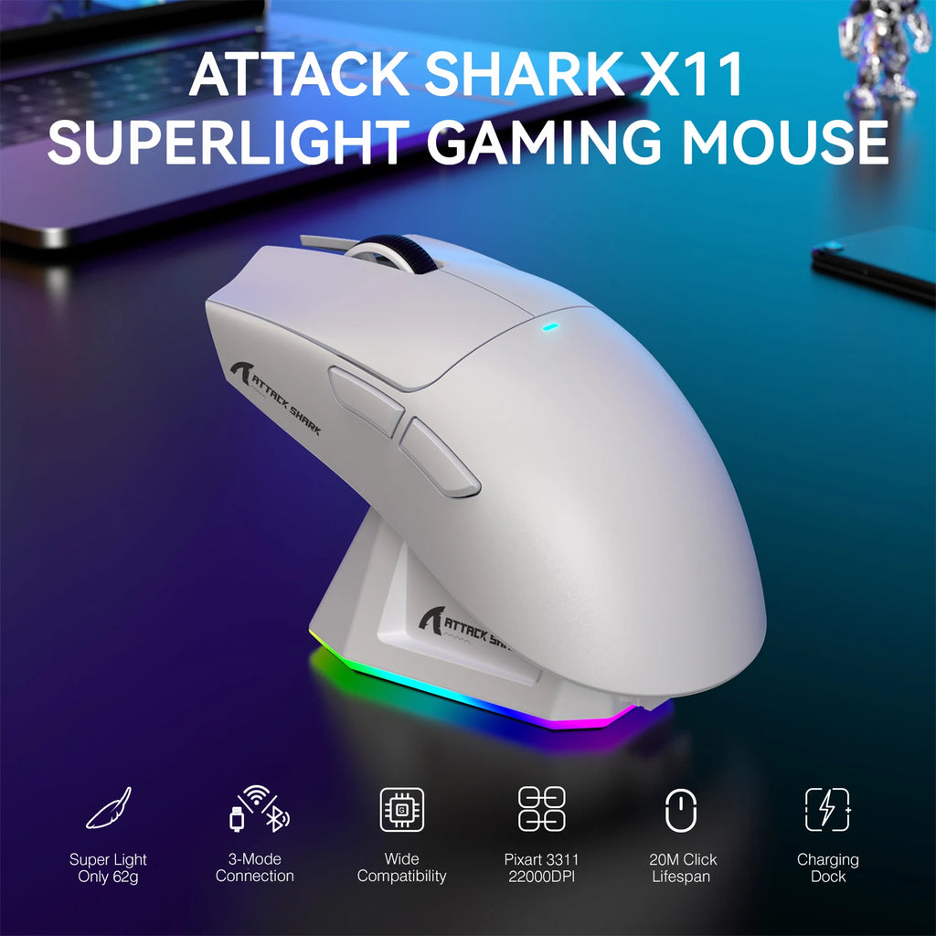 Ratón Gaming Inalámbrico Attack Shark X11 – 22.000 DPI, Sensor PAW3311, RGB, Ultraligero