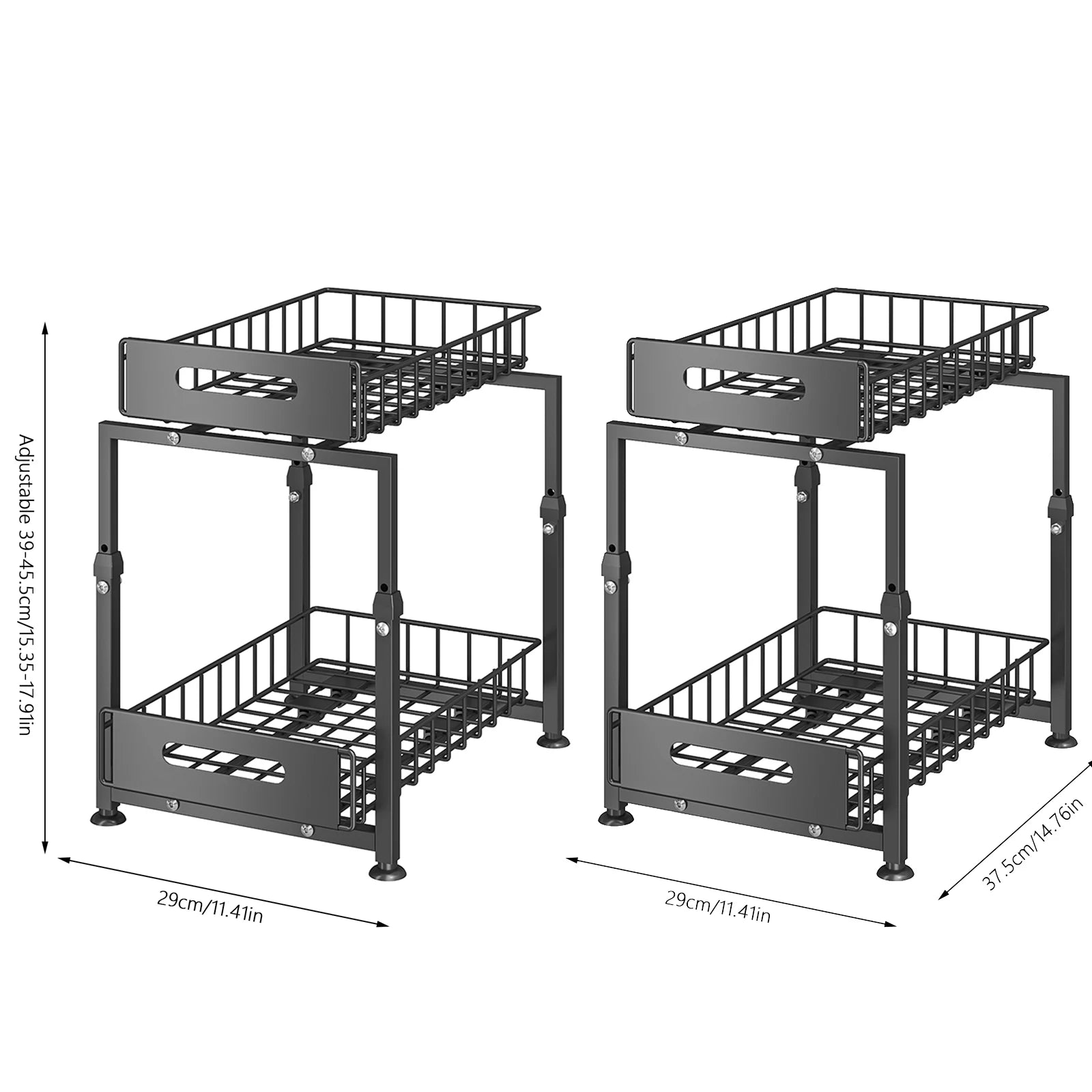 Organizador Extraíble 2 Niveles para Armario y Bajo Fregadero – Acero, Altura Ajustable, Negro