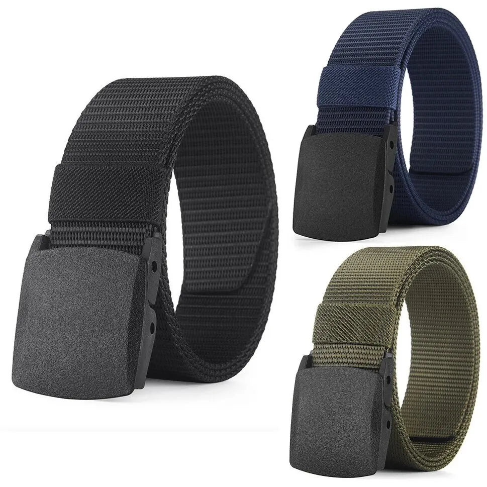Cinturón para hombre, cinturón informal de lona para exteriores, cinturón táctico de nailon sin metal, versátil para pantalones vaqueros, vestidos, informal, para hombres y mujeres