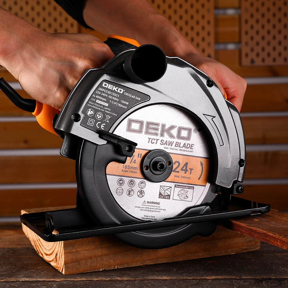 Sierra Circular Eléctrica DEKO 185mm – 1500W, 4800 RPM, Multifuncional con Mango Auxiliar, 220V