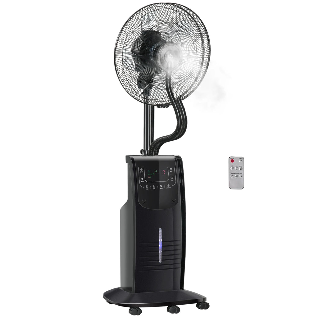 Ventilador de Pie HOMCOM con Nebulizador 90W, Oscilacion, Mando a Distancia, Ionizador, Repelente de Mosquitos, Temporizador 12H, 44,5x135 cm, Negro