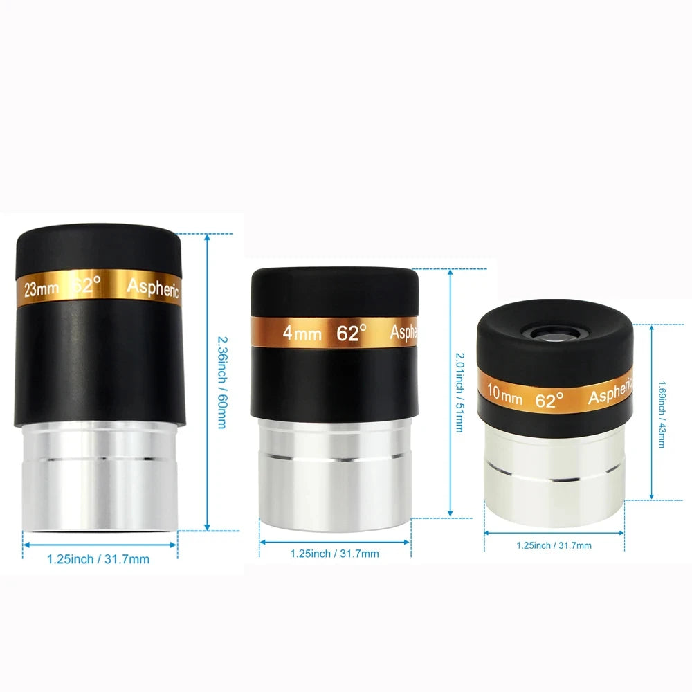 Oculares SVBONY 4/10/23mm Gran Angular 62° | Ocular Asférico HD para Telescopios 1,25" | Accesorio Astronomía