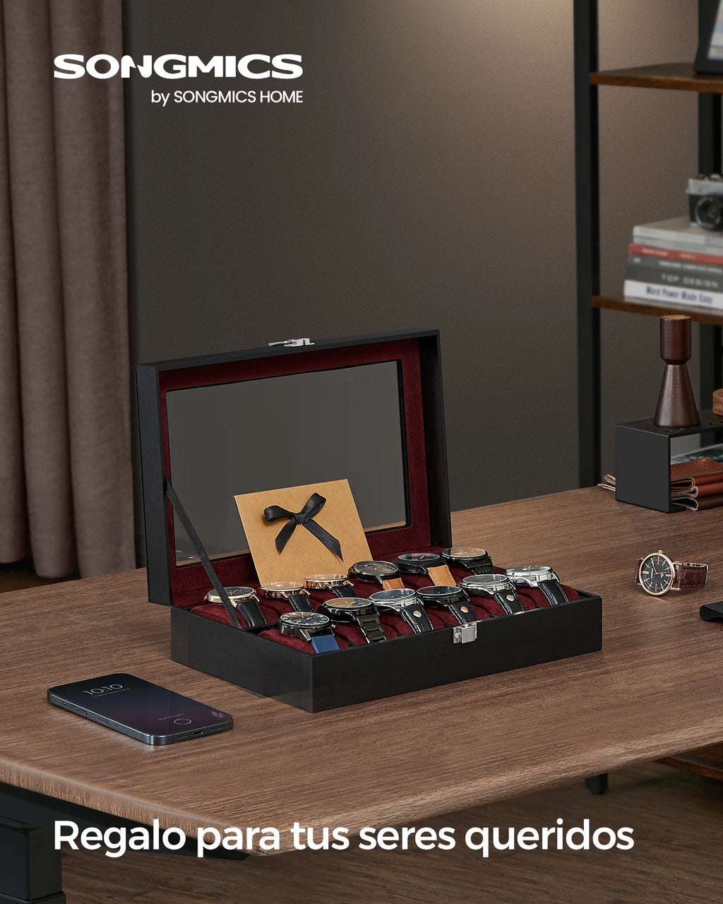 Caja para Relojes SONGMICS 12 Compartimentos – Tapa de Cristal, Cuero Sintético, Varios Colores