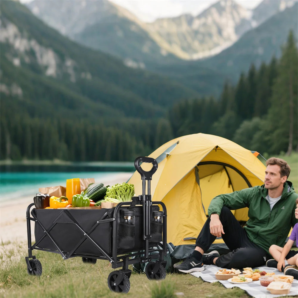 Carrito Plegable de Jardín y Camping con Ruedas y Asa — Gran Capacidad hasta 200kg