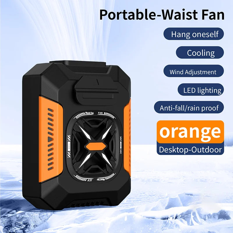 Ventilador de Cintura raugee 5000 mAh Portatil 2 en 1 con Linterna, Bateria Externa, 3 Velocidades, para Exteriores y Viajes