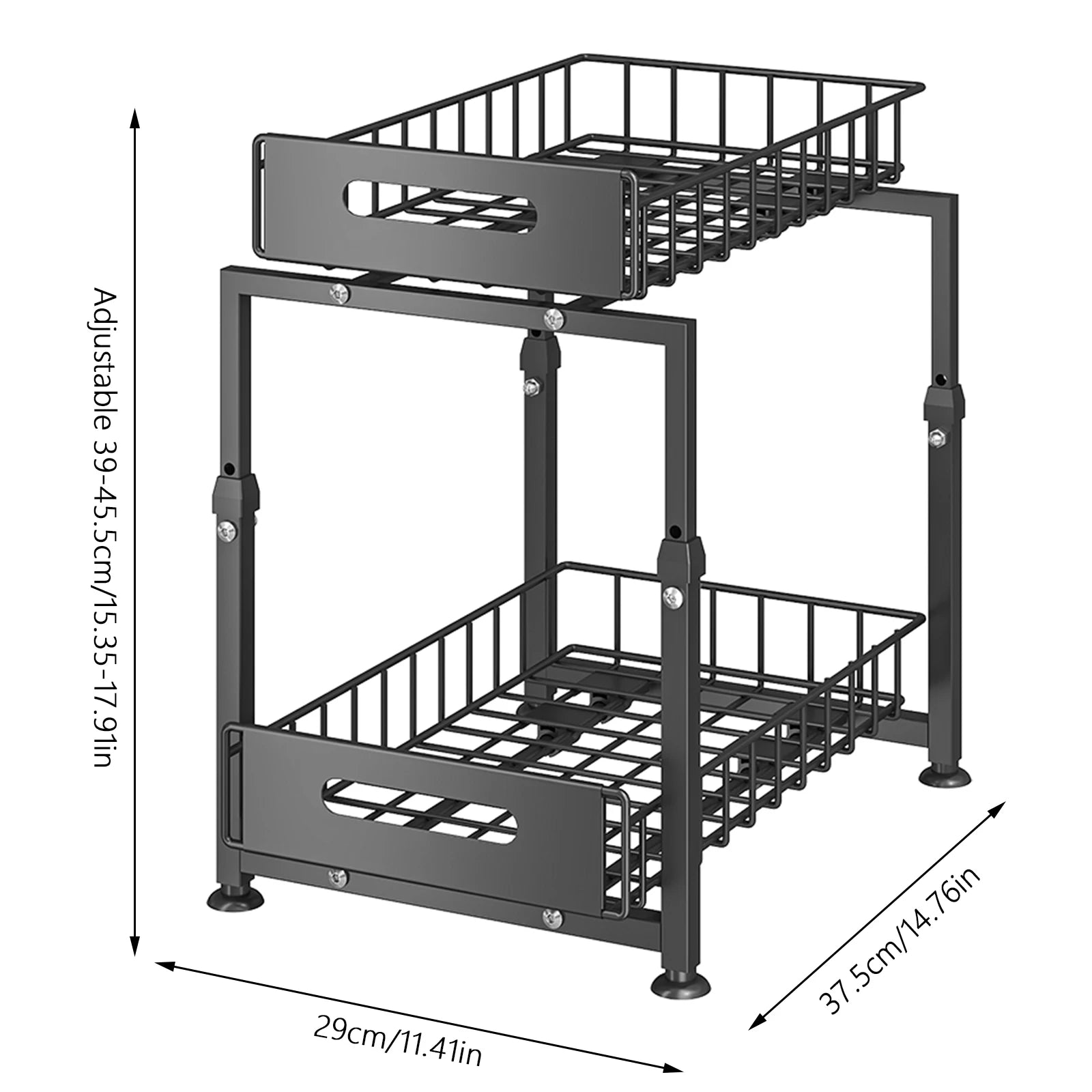 Organizador Extraíble 2 Niveles para Armario y Bajo Fregadero – Acero, Altura Ajustable, Negro