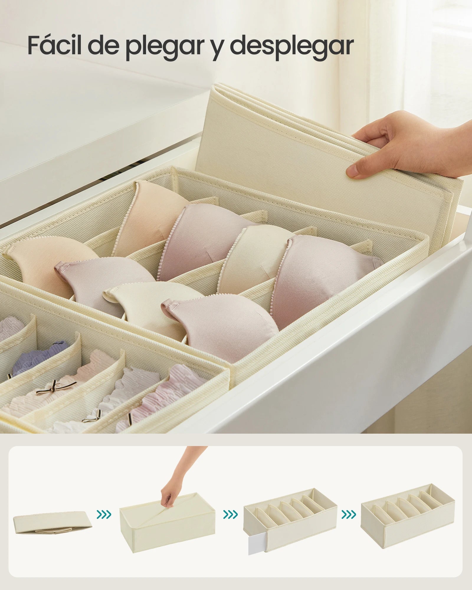 Organizadores de Cajón SONGMICS – Pack 8 Piezas Plegables para Sujetadores, Ropa Interior, Calcetines y Corbatas