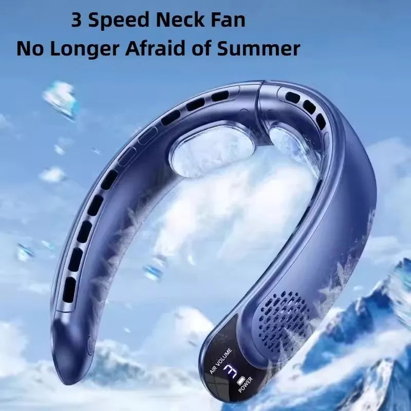 Ventilador de Cuello Sarmocare con Pantalla Digital, Refrigeración 360°, Sin Aspas, Portátil, 4000 mAh, Recargable por USB, 3 Velocidades