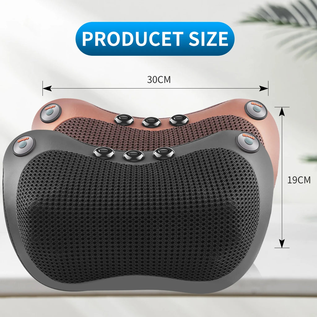 Almohada Masajeadora Eléctrica Shiatsu para Cuello y Espalda — Calor Infrarrojo, Amasamiento 8D, 6 Modos