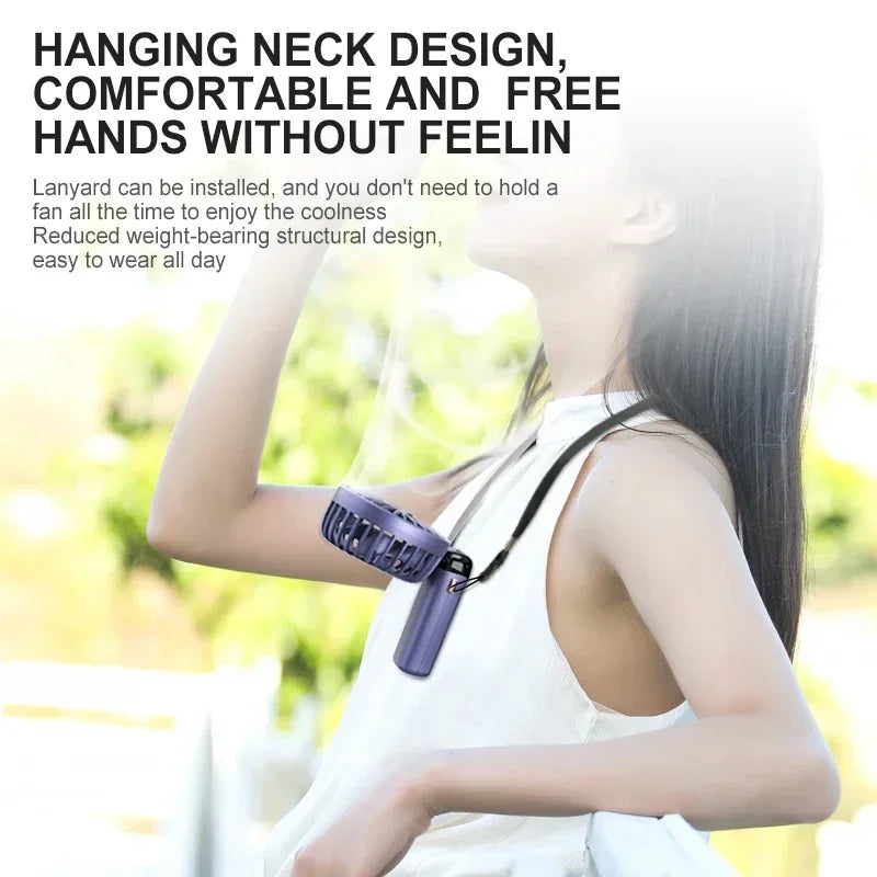 Ventilador Mini Portátil Plegable para Cuello y Mano – 5 Velocidades, USB Recargable, con Soporte para Móvil y Pantalla, 1800mAh
